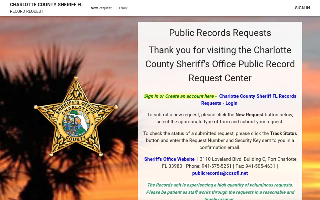 Charlotte County arrest history JustFOIA request portal