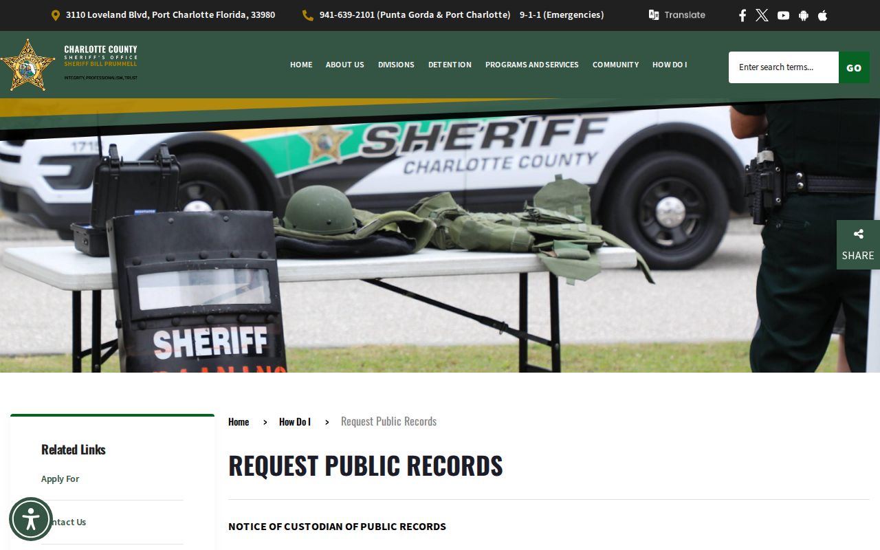 Charlotte County arrest records request directions
