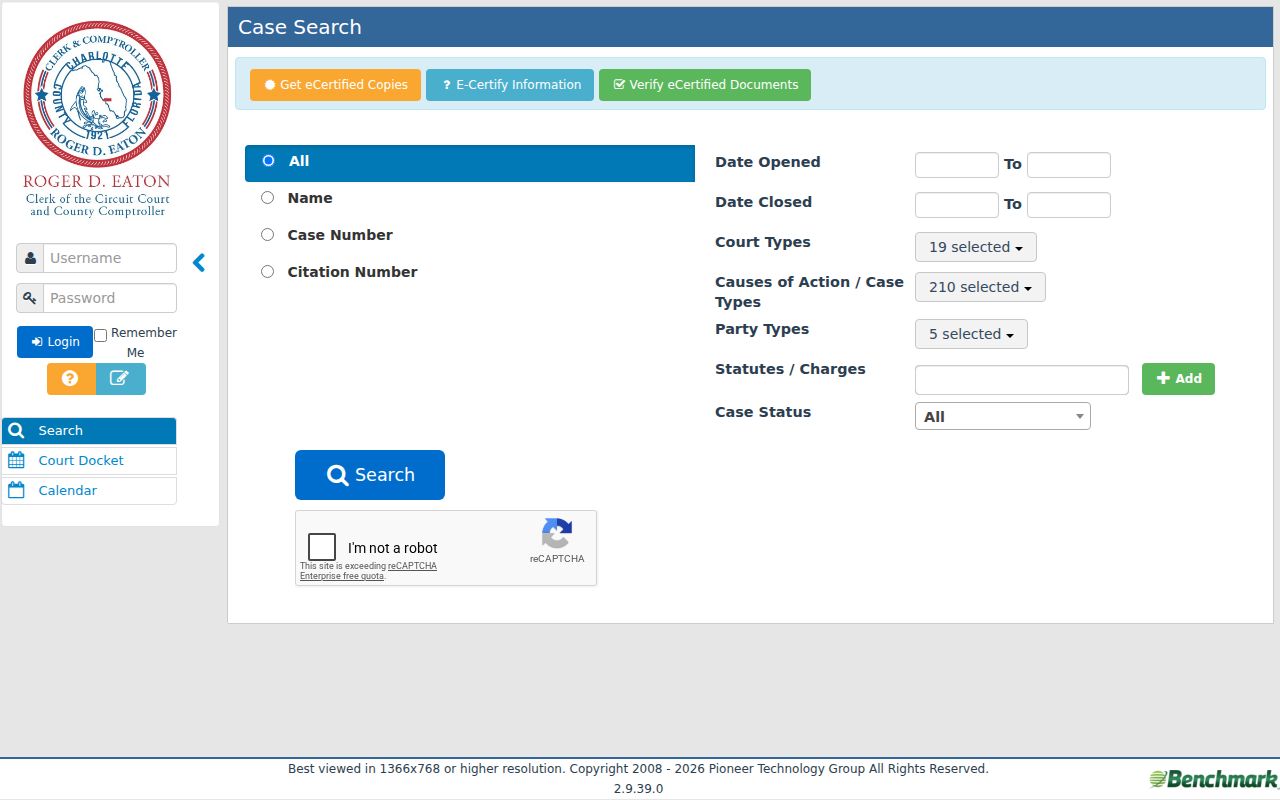 Charlotte County criminal court case Benchmark search controls