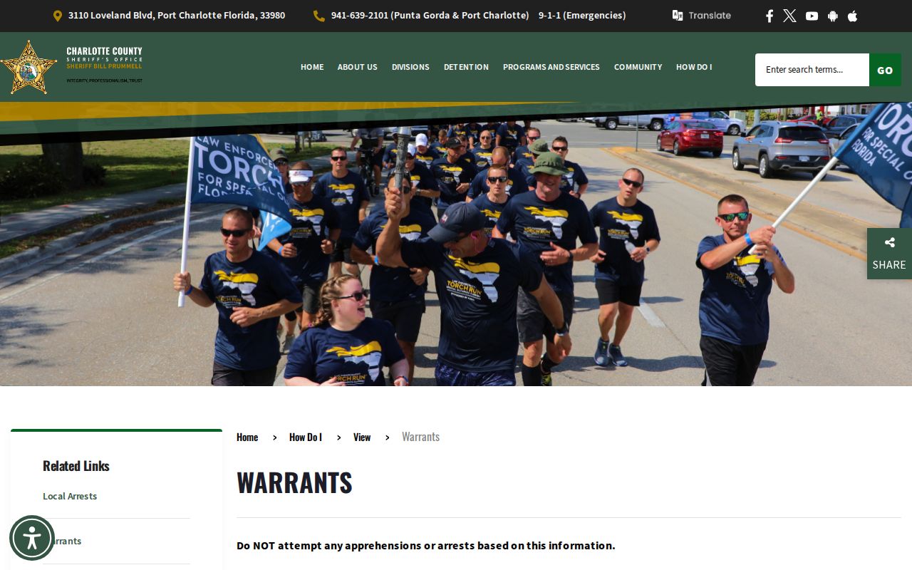 Charlotte County Sheriff wanted and warrant information page