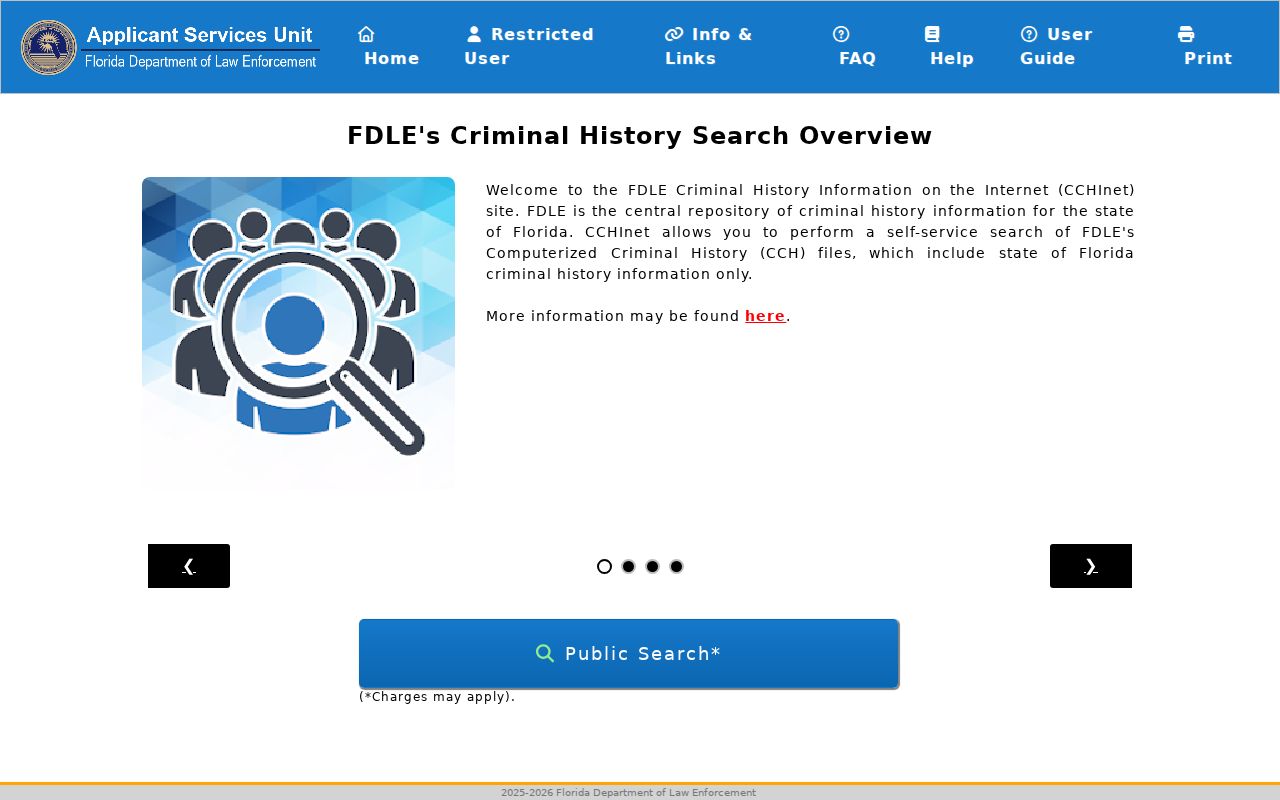 FDLE CCHInet public criminal history name search form