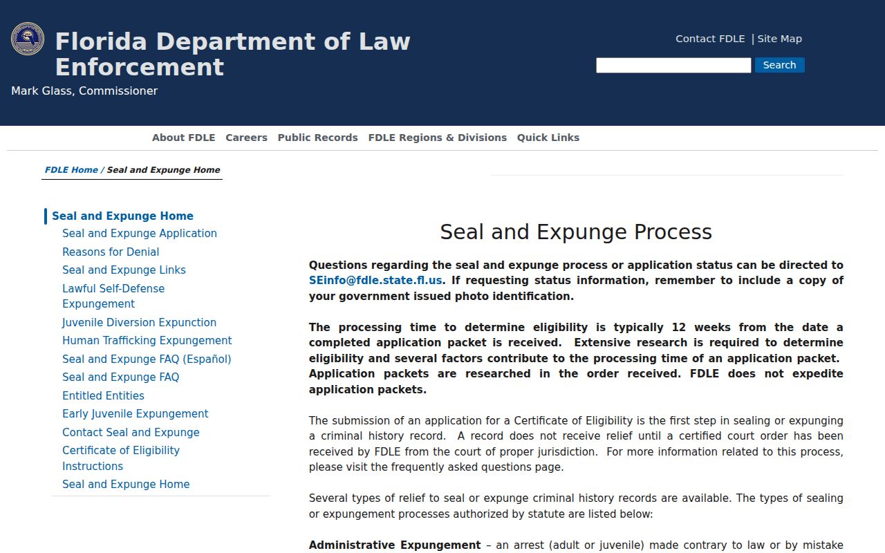 FDLE Florida sealing and expungement process overview