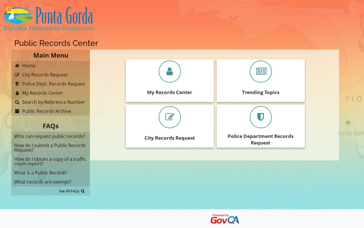 Punta Gorda Police GovQA public records request portal