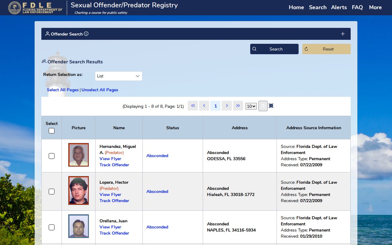 FDLE extended offender registry search filters