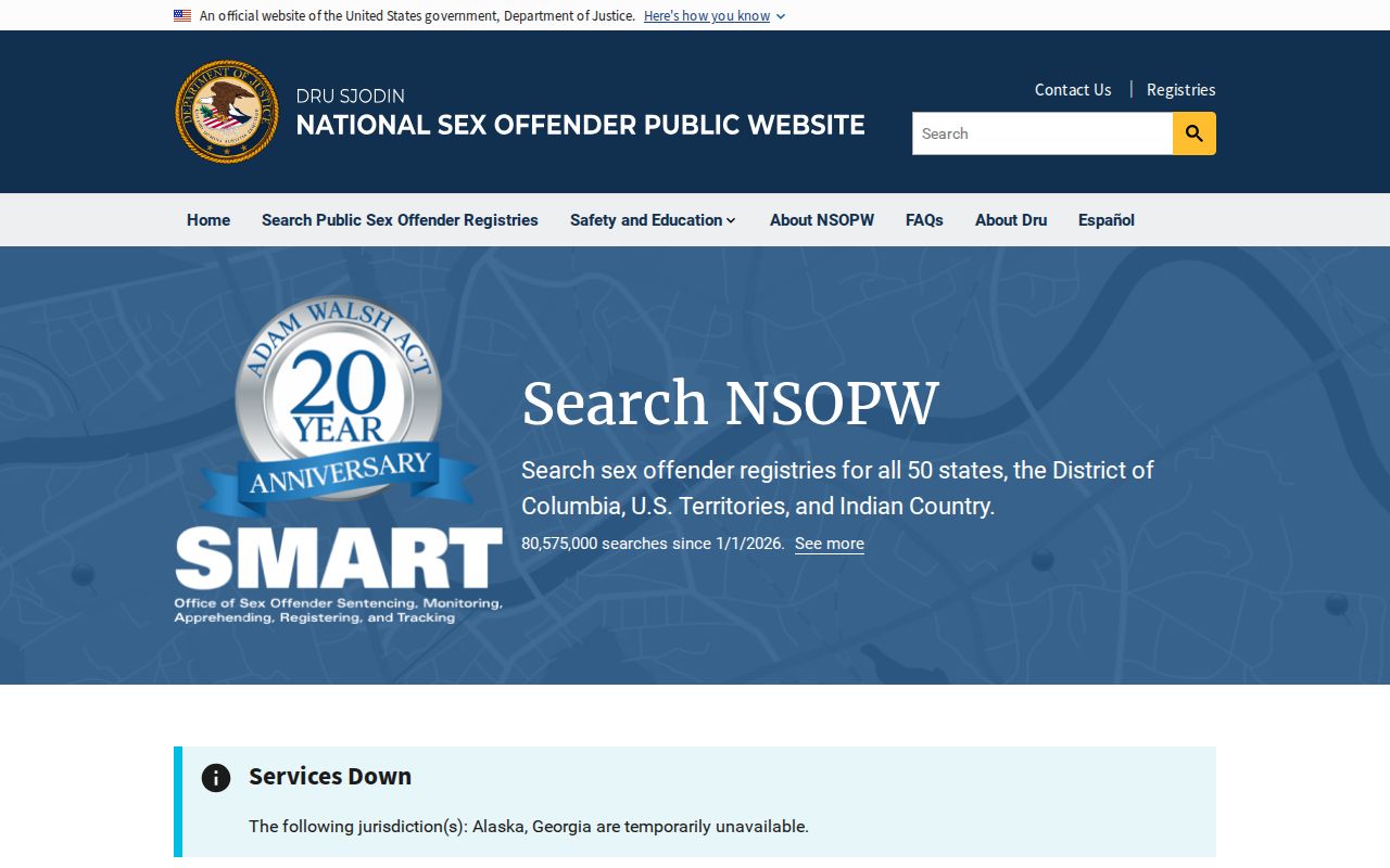 United States Department of Justice national sex offender search