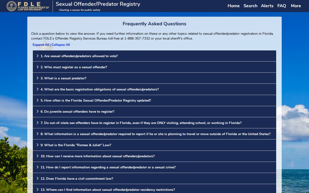 FDLE registry frequently asked questions on reporting and duration